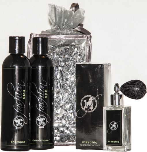 luxury gift for a male dog with shampoo, conditioner and a male dog cologne